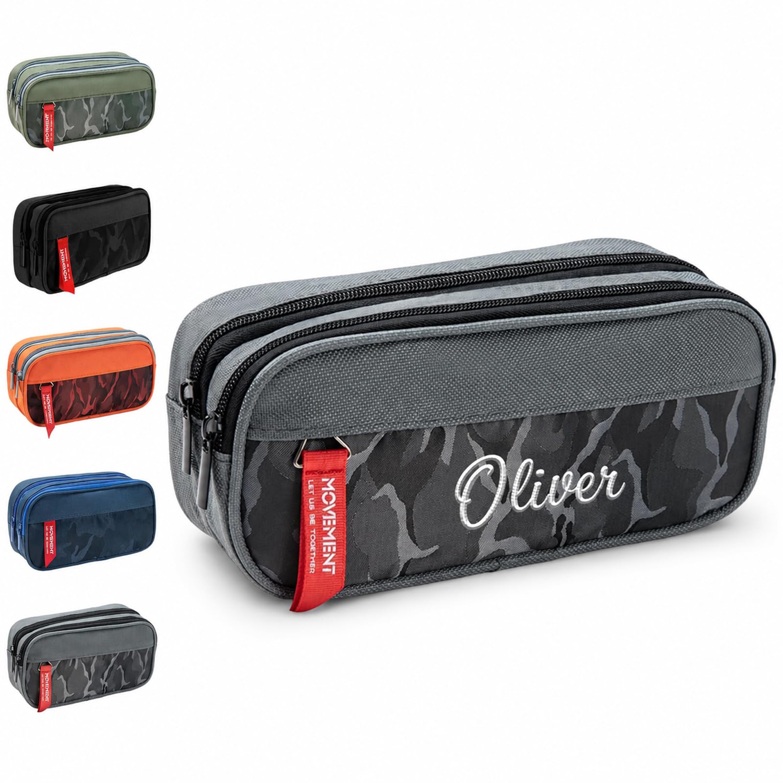 Pencil Case for Personalised Embroidered Name, Pencil Pouch, Camo Grey Bag — image 1