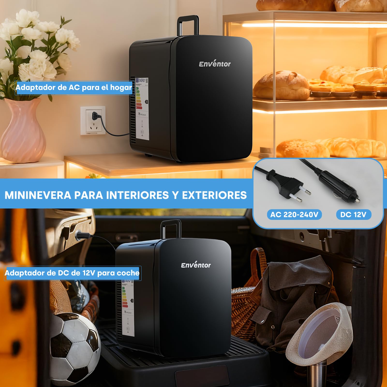Enventor 15L/20 Latas Nevera Pequeña Negro, Mini Frigorifico con Enfriador y Calentador, Nevera Portatil con Alimentación 12V/220V, Mini Nevera para Habitacion, Oficina, Coche, Frutas y Bebidas