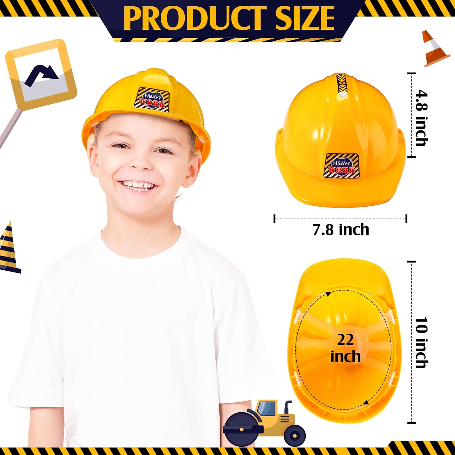 6 Pcs Construction Hats Plastic Hard Hat Construction Worker Hat Helmet for Girl Boy Engineer Building Theme Party