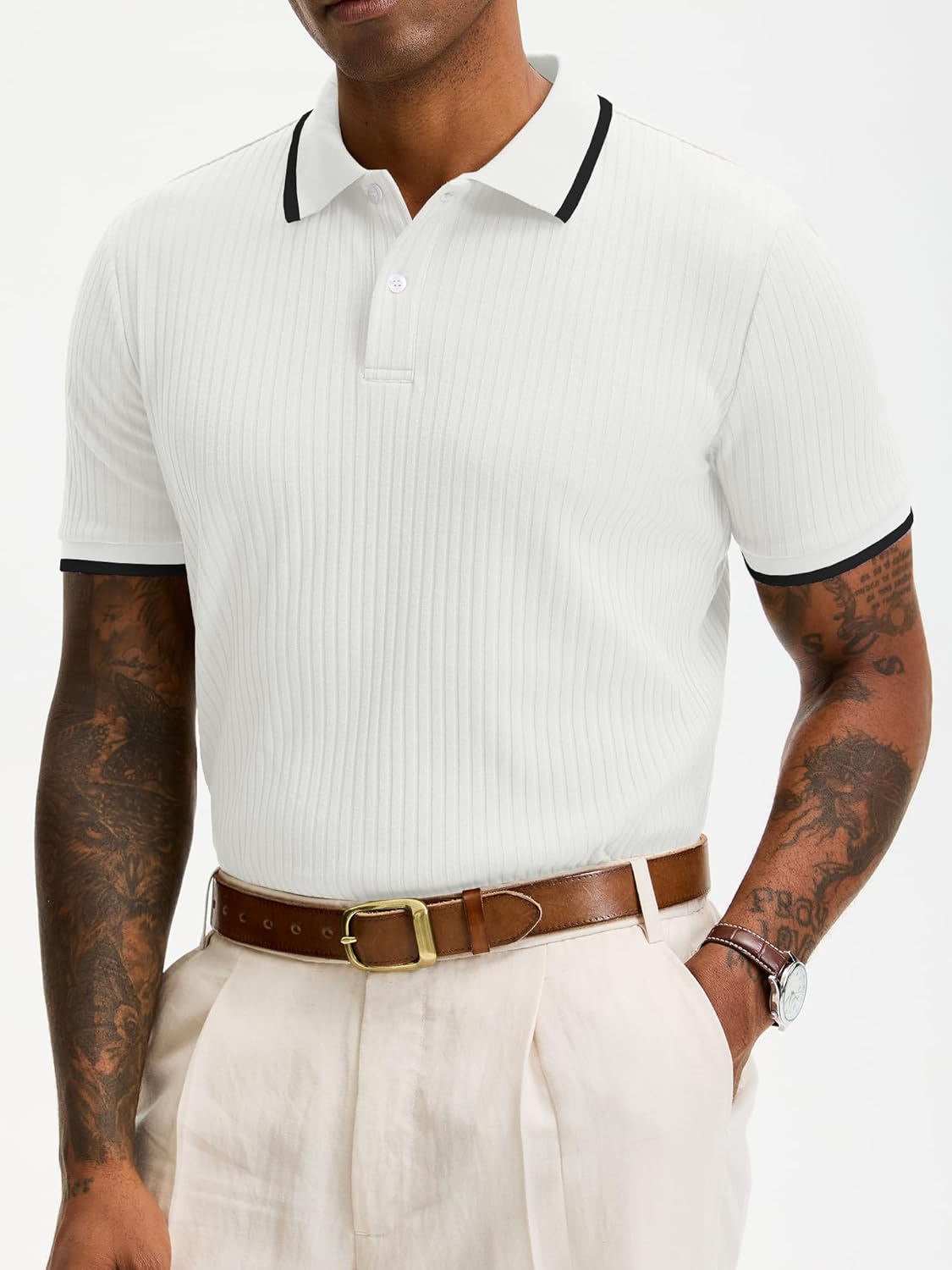 Comdecevis Men's Regular Fit Knit Polo Shirts Short Sleeve Stretch Golf Shirts - Image 5