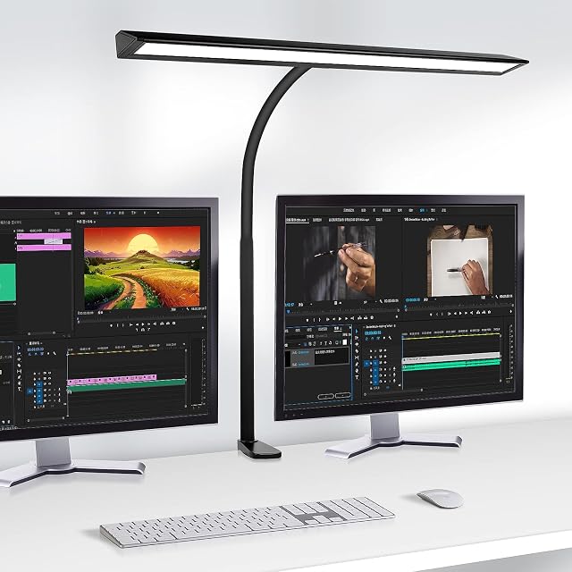 Qooltek Led Desk Lamp for Home Office, Aluminum Strip Desk Light with 3 Color and 10 Brightness Levels, USB Powered Computer Monitor Lamp for Reading Working, 10W