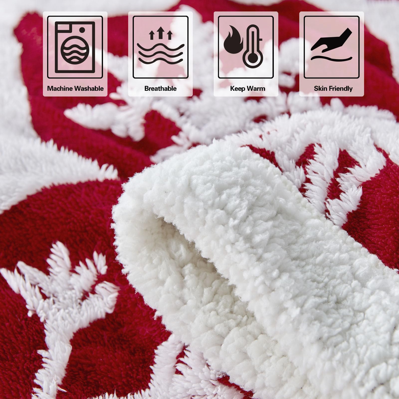 EAQ Plaid Coperta Pile 130x150 cm, Coperta Termica, Coperta Pile Matrimoniale in Morbida e Spessa, Coperta in Pelliccia Sintetica per Divano e Letto (Rosso Natale, 130x150CM)