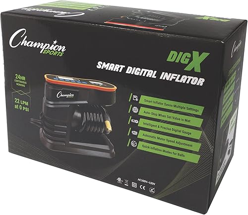 Miniatura 3 de Champion Sports Bomba de aire digital, inflador electrónico para pelotas deportivas, portátil, bomba inteligente para baloncesto, pelota de fútbol,
