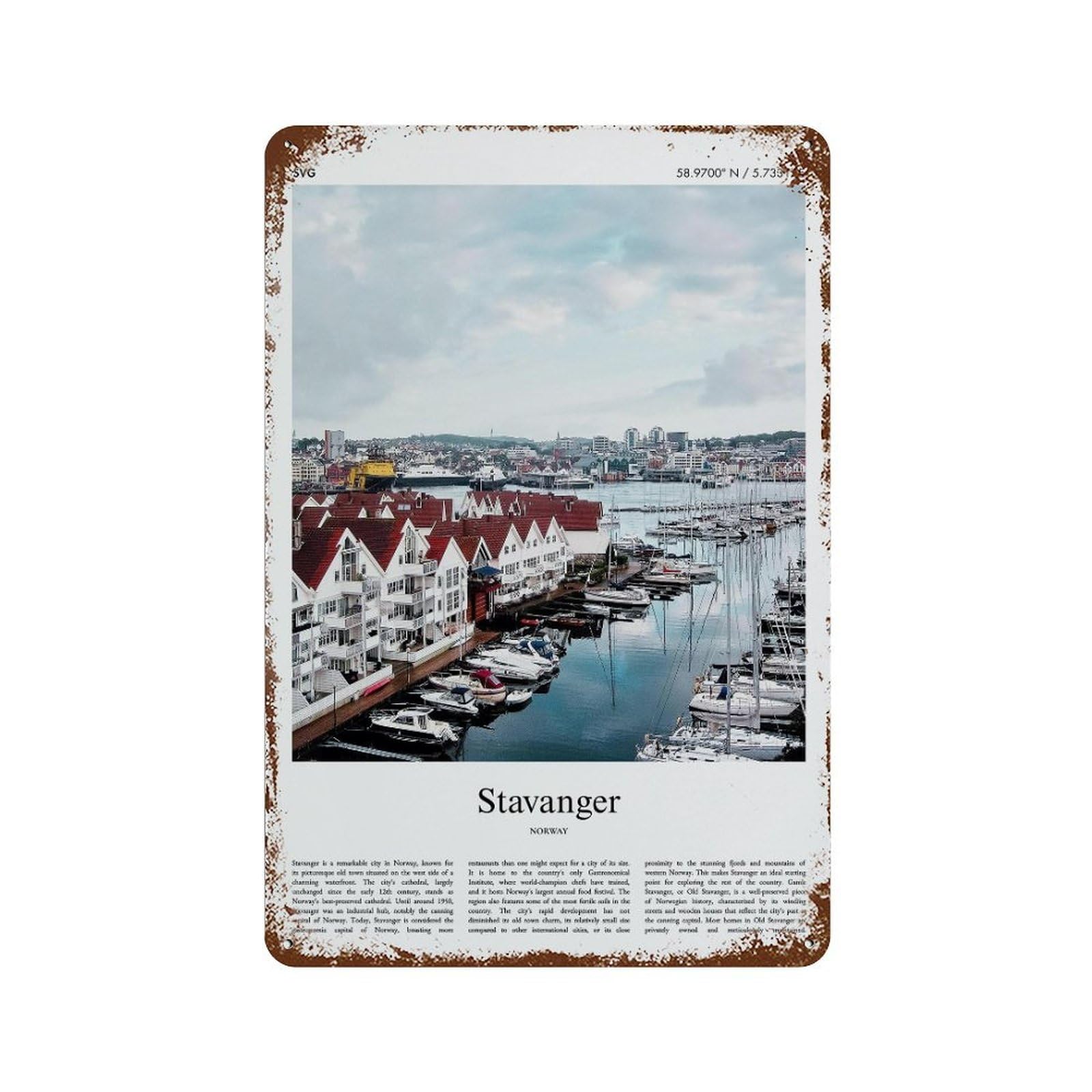 xiaoxiaoshen Stavanger Norway City Scenery Wall Decor Art Metal Tin Poster Modern Home Decor Art Home Bar Shop Decorations Vintage Sign 30x20cm