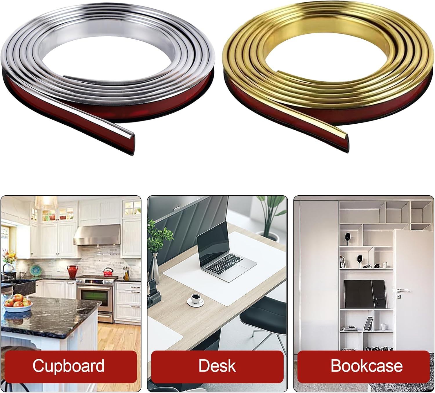 U-Shape Edge Banding, 16.4FT Veneer Edge Banding, PVC Self Adhesiv Furniture Corner Edge Strip Countertop Table Cabinets Chairs Shelves Restoration, 20MM, Gold