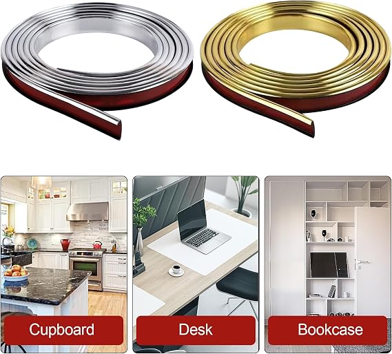 U-Shape Edge Banding, 16.4FT Veneer Edge Banding, PVC Self Adhesiv Furniture Corner Edge Strip Countertop Table Cabinets Chairs Shelves Restoration, 20MM, Gold