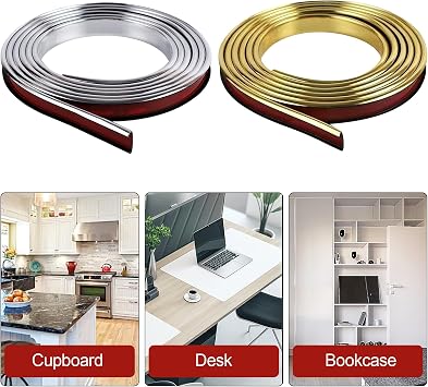 U-Shape Edge Banding, 16.4FT Veneer Edge Banding, PVC Self Adhesiv Furniture Corner Edge Strip Countertop Table Cabinets Chairs Shelves Restoration, 20MM, Gold