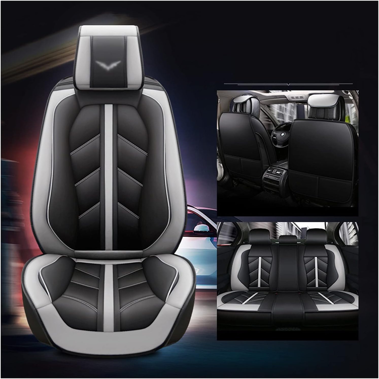 5個のカーシートカバー 防水レザー付きフルセット ほとんどの車 トラック Suvs またはバンに適合 C 送料無料 新品 色 Standard Type