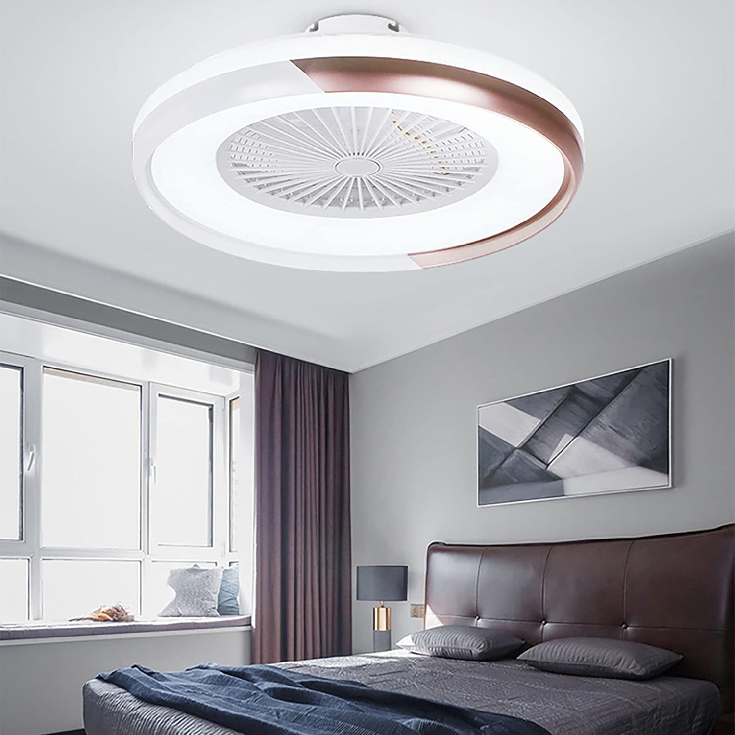 YUEGOO Ceiling Fans with Lamps,Ceiling Fan with Light Kids Reversible 3 Colors Dimmable Silent Remote Control Fan Ceiling Lights with Timer Indoor Bedroom Dining Room Lounge Fan with Ceiling Light/Bro