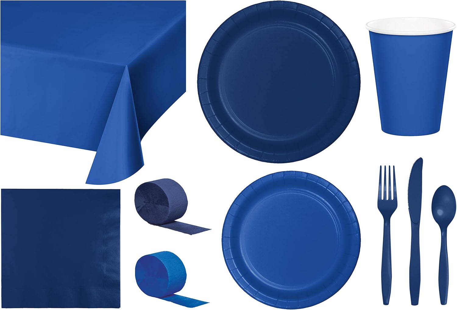 Baxters Party Bundle Bulk, Tableware for 24 People Cobalt Blue and Magenta Pink, 2 Size Plates Napkins, Paper Cups Tablecovers and Cutlery, Box of 199