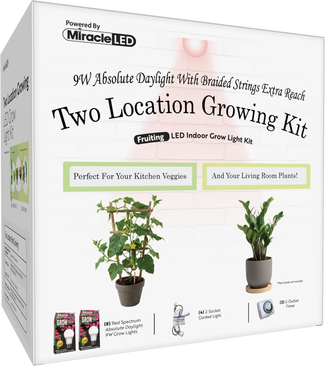 Miracle LED Absolute Daylight Red Spectrum, Two Location Grow Light Kit (Braided 2-Socket Extra Reach)