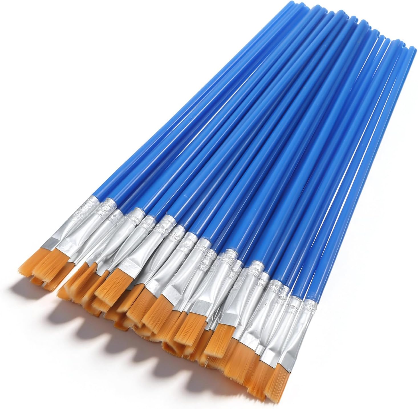 40 Pcs Flat Paint Brushes, Acrylic Brushes for Painting with Nylon Hair 9mm Wide Flat Watercolor Brush Plastic Handle Craft Paint Brush for Watercolor, Oil, Crafts, Face Body Art