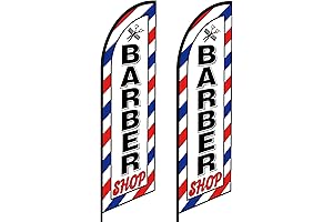2 Pcs Barber Flag Barbershop Sign with Flag Pole Kit