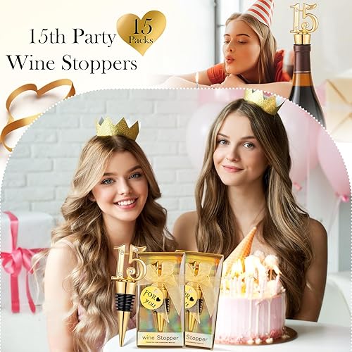 Miniatura 6 de Paquete de 24 tapones para botella de vino para recuerdos de fiesta de cumpleaños de 15 años, recuerdos de fiesta de quinceañera, recuerdos o