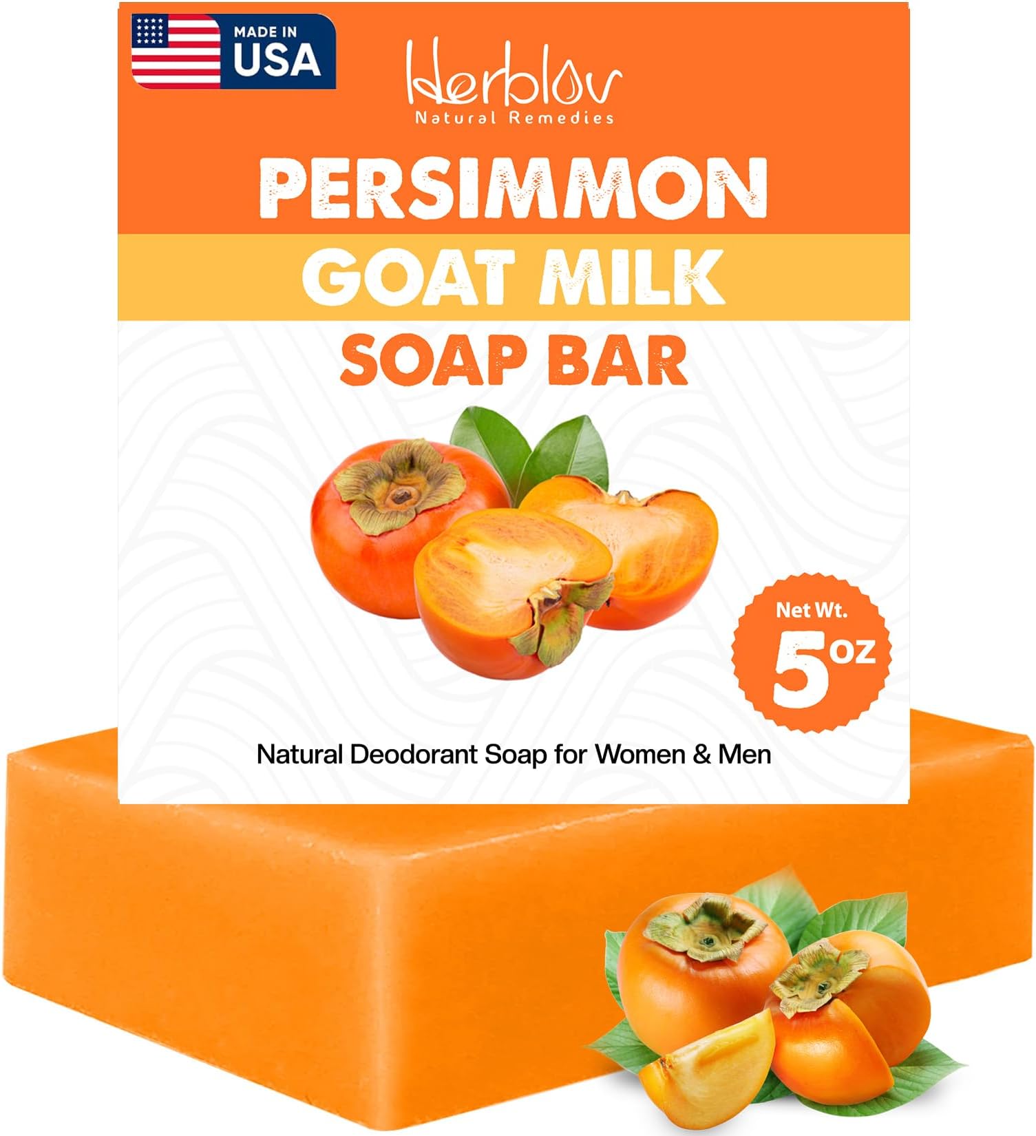 Persimmon Soap Bar for Body Odor Control – Purifying Deodorizing Body Wash with Goat Milk for Eliminating Body Odor – Great for Skin Brightening, Natural Deodorant Soap for Men & Women