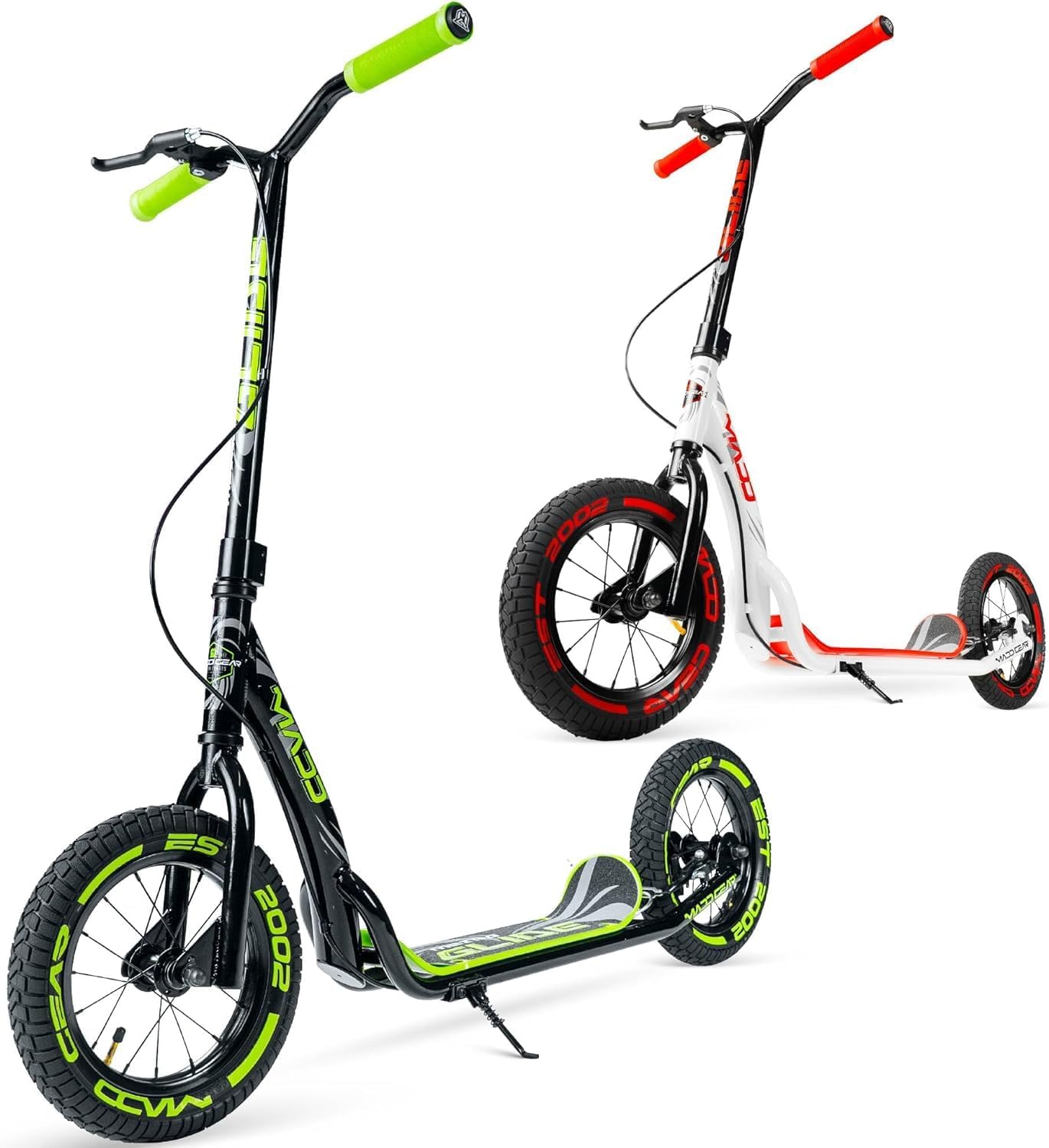 Großer Tretroller für Erwachsene, Jugendliche und Kinder von 8-12 Jahren mit Ständer – 12-Zoll-Luftreifen, breites Trittbrett, Leichter Stahlrahmen – Madd Gear Urban Glide