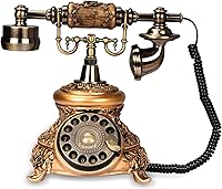 Vista 13 de CERRXIAN Teléfono de línea fija retro con disco giratorio, decoración de teléfono fijo estilo antiguo europeo vintage - color cobre (116AS)