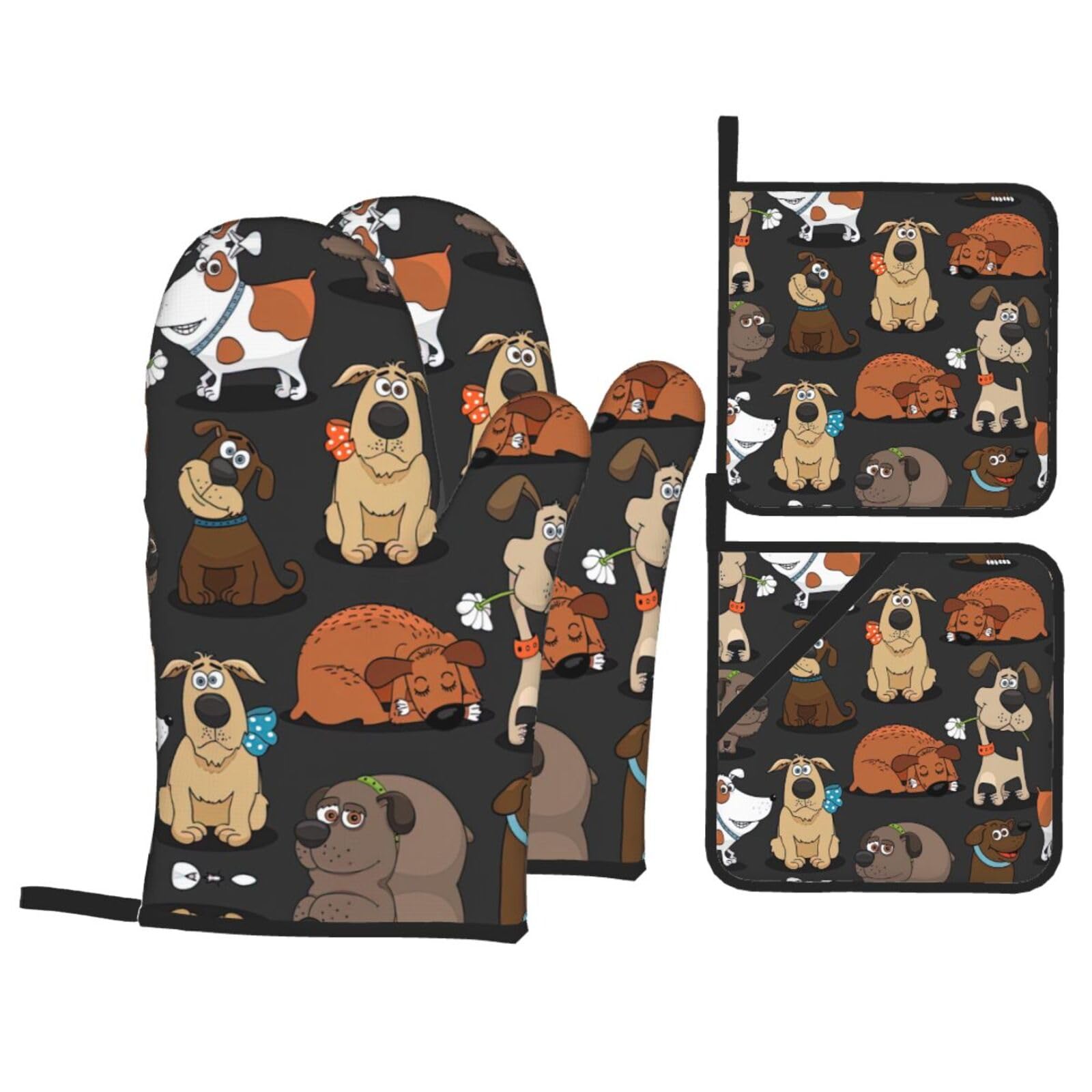 Dog Corgi Print Oven Microwaving Waterproof Kitchen Gloves for Baking Grilling Holiday Cooking