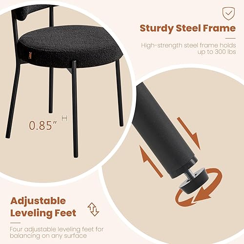 Miniatura 4 de Furniliving Boucle - Juego de 2 sillas de comedor, modernas sillas de comedor tapizadas con respaldo curvado y marco de metal negro, silla de cocina