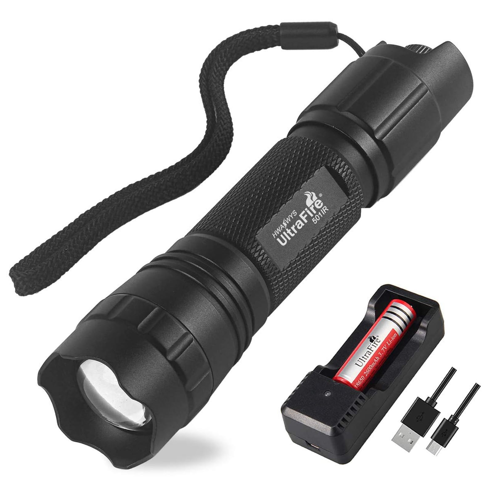 ULTRAFIRE IR Torch 850nm Infrared LED Torch, Stepless Dimming Zoomable IR Light, Infrared Hunting Torch for Night Vision, Wildlife Observation, Night Hunting, 501IR