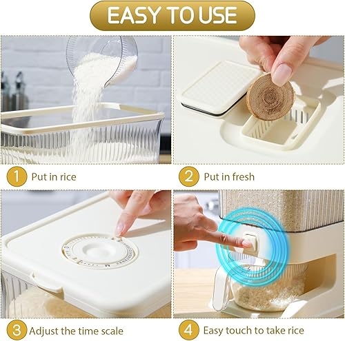 Miniatura 6 de Mifoci Paquete de 2 dispensadores de arroz de 22 libras, dispensador de almacenamiento de cereales con taza medidora, cubo de arroz hermético a