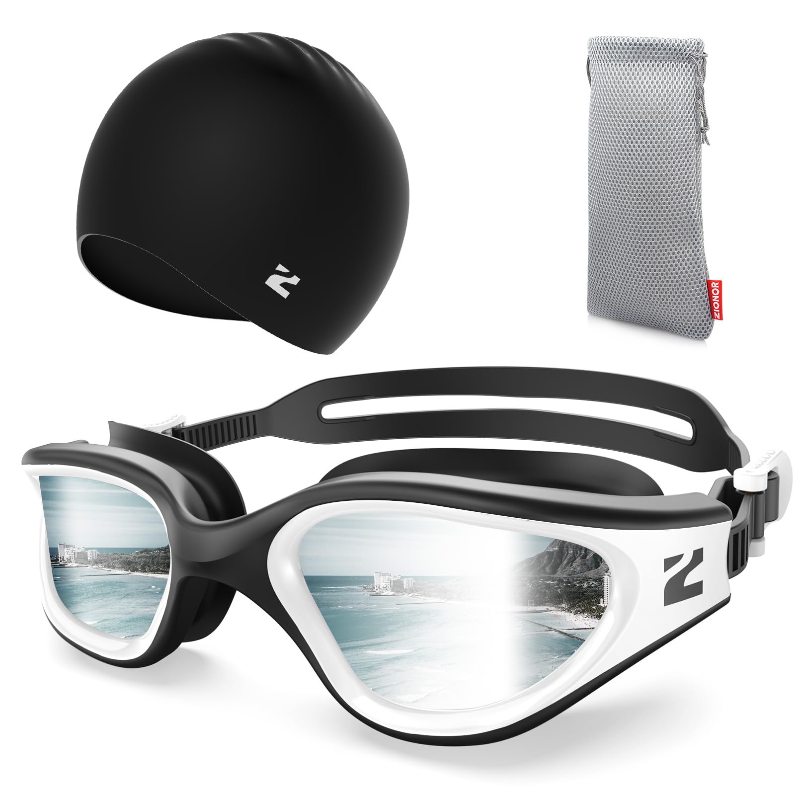 ZIONOR G1 Lite Swim Goggles with Swim Cap Comfortable Anti-fog Swimming Goggles Cap Set for Adult Men Women