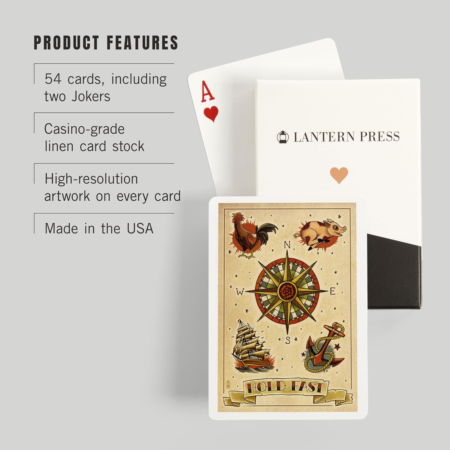 Lantern Press Tattoo Flash Sheet, Sailors, 52 Playing Cards for Adults, Poker Size Card Deck