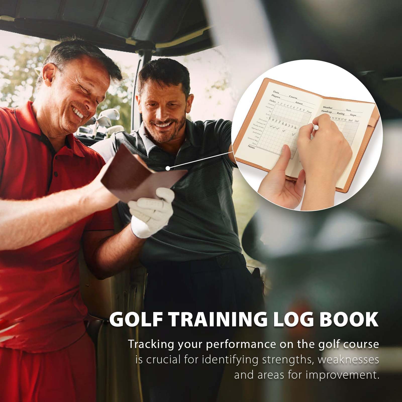 Hihealer Libro de puntuación de golf con lápiz, diario de golf de cuero, cuaderno de registro, libro de puntuación, accesorios de golf, día del padre, regalos para hombres, mujeres, golfistas