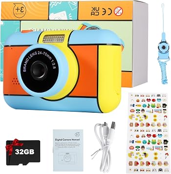Kids Digital Camera, 24MP Digital Camera for Kids, HD Video Camera Dual Lens Selfie Camera, 2.4 inch LCD Screen, 32GB SD Included