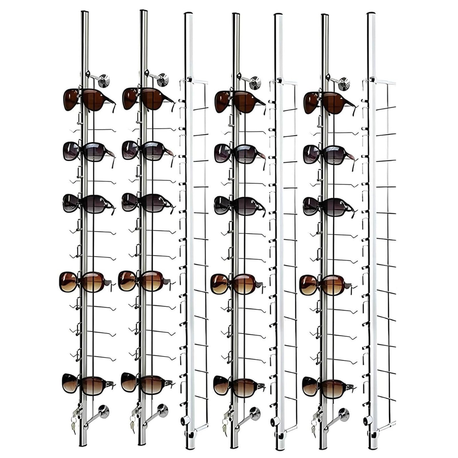 Organizador de gafas, soporte de exhibición de gafas de sol montado en la pared, juego de 10 varillas para tiendas ópticas, uso doméstico o minorista, solución de almacenamiento multibrillo