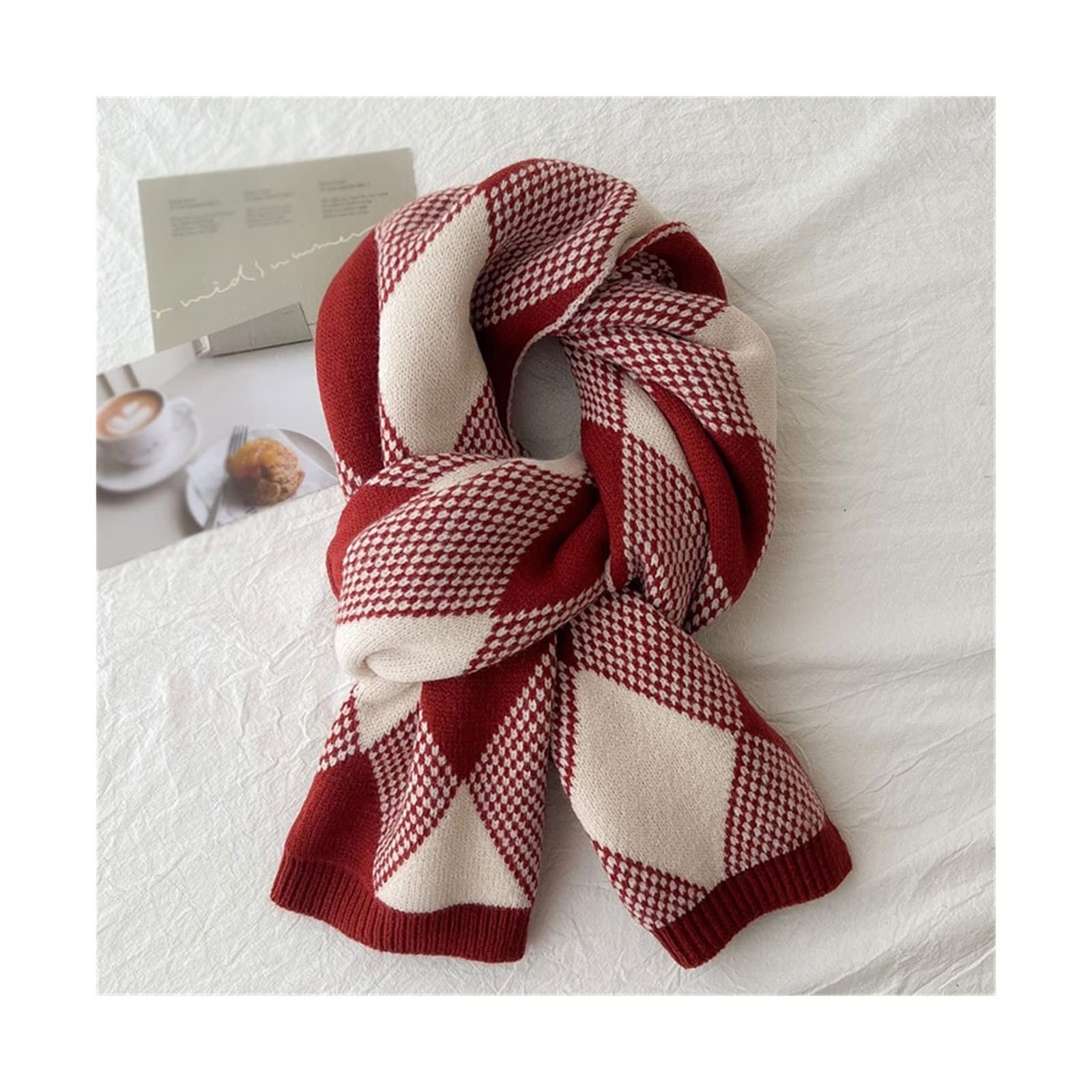 Szal Szalik Zagęszczony szalik z wzorem w szkocką kratę Ciepły na jesień i zimę Dzianinowy szalik z dużym szalem Szalik damski (Color : Rosso, Size : 182 * 34cm)