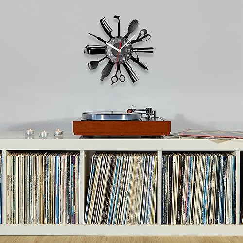 Miniatura 9 de Reloj de pared con herramientas de peluquería de 12 pulgadas con 7 colores cambiantes, reloj de pared para peluquería y negocios, reloj de pared,