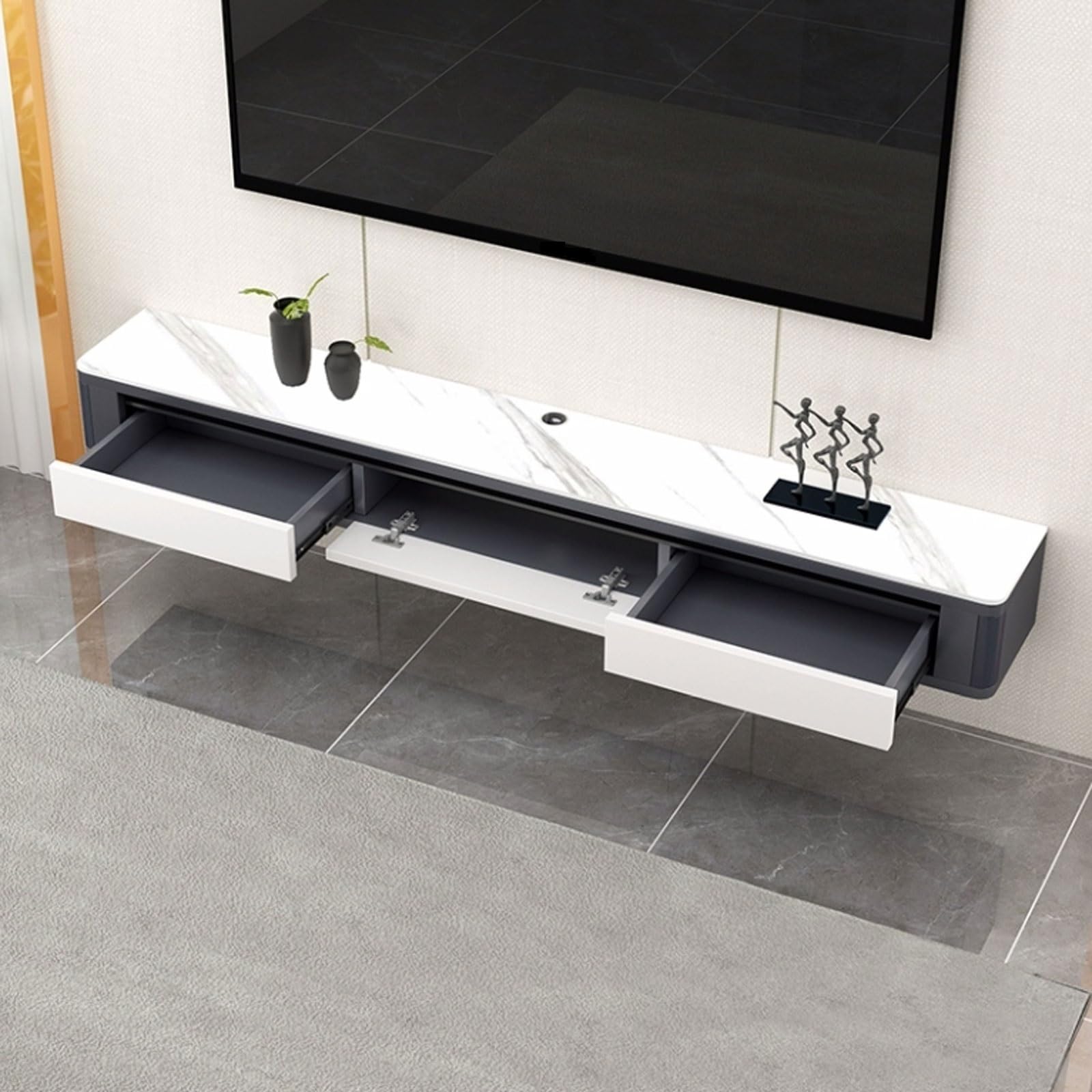 Mueble de TV Consola de TV flotante moderna montada en la pared de 63 pulgadas con 2 cajones y estante, soporte for TV que ahorra espacio, mueble de TV colgante decorativo contemporáneo for almacenami