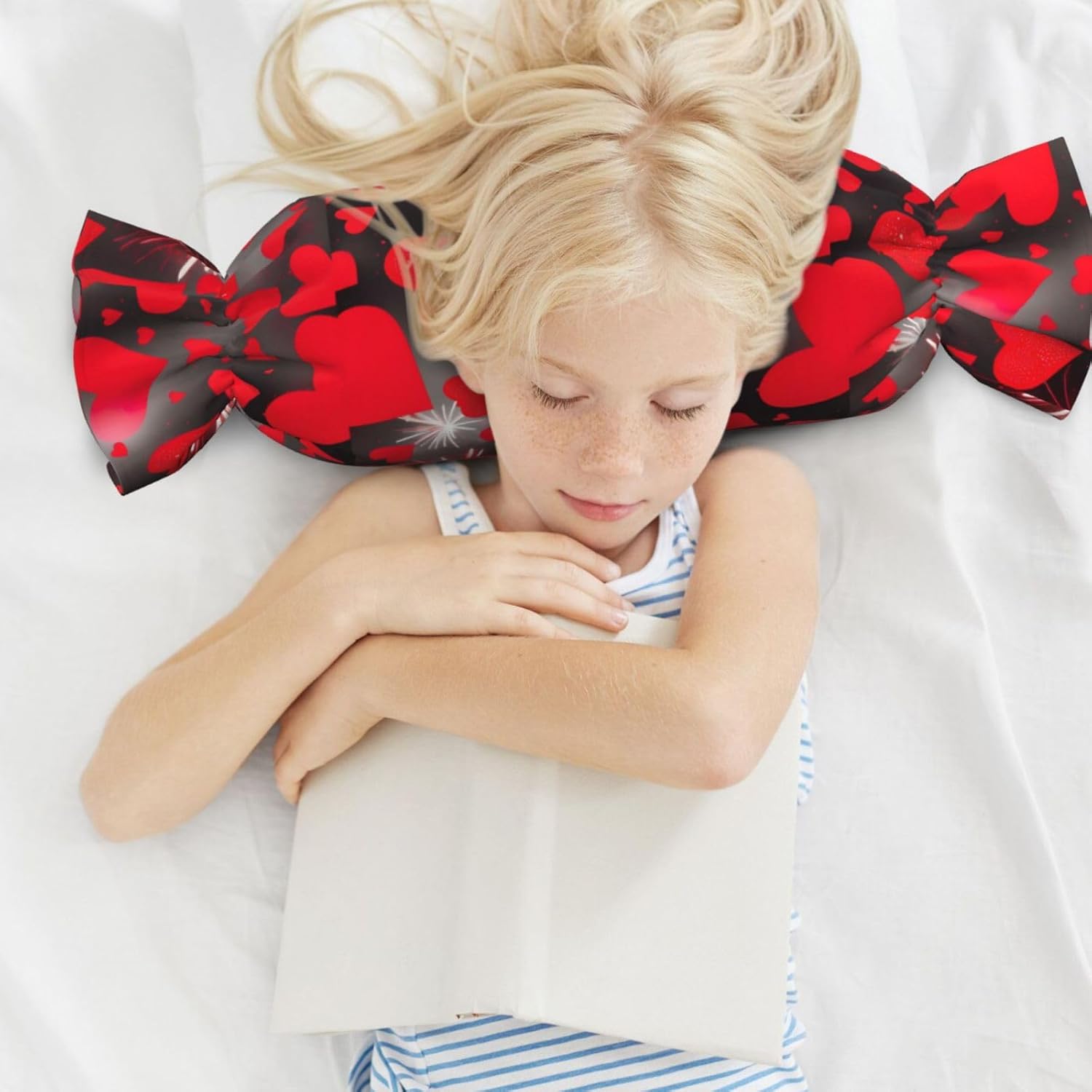 Red Hearts Firework Print Candy Cylindrical Eco-Friendly Pillow Soft Velvet Living Room Bedroom Travel Decor