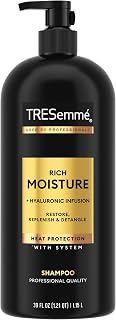 TRESemmé Rich Moisture Shampoo for Dry Hair - Hyaluronic Acid Infused, Heat Protection, Detangling, 39oz Pump