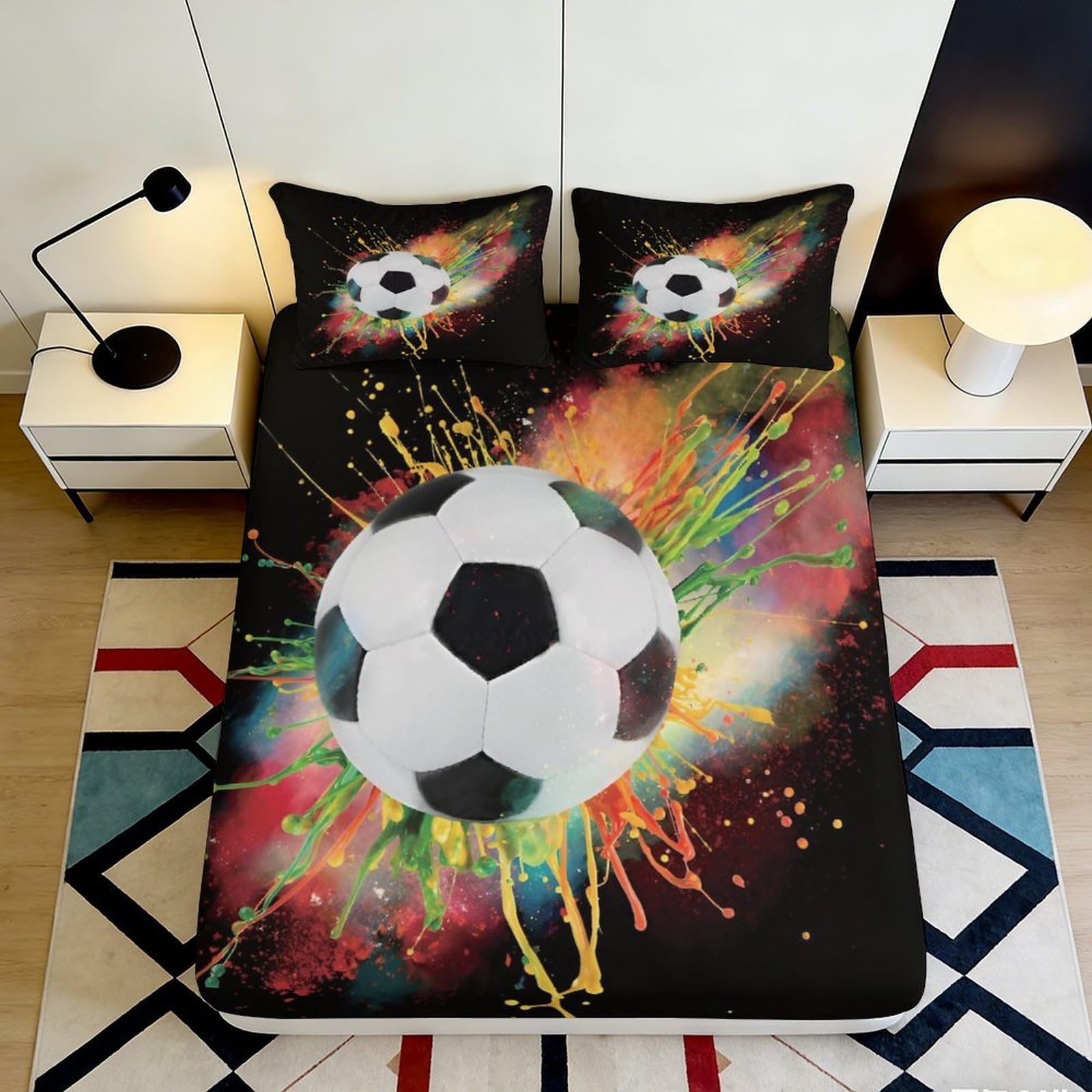 Jqzkxnhpbr Style-3 3D Printed Splash Soccer Fitted Sheet Microfiber Soft Breathable Graffiti Football Mattress Cover For Bedroom Dorm Decor 90X200x25cm
