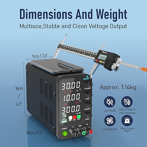 Miniatura 5 de Fuente de alimentación CC variable, fuente de alimentación de banco de conmutación 0-32V 0-10A con modo de carga inteligente, USB de 20W y carga