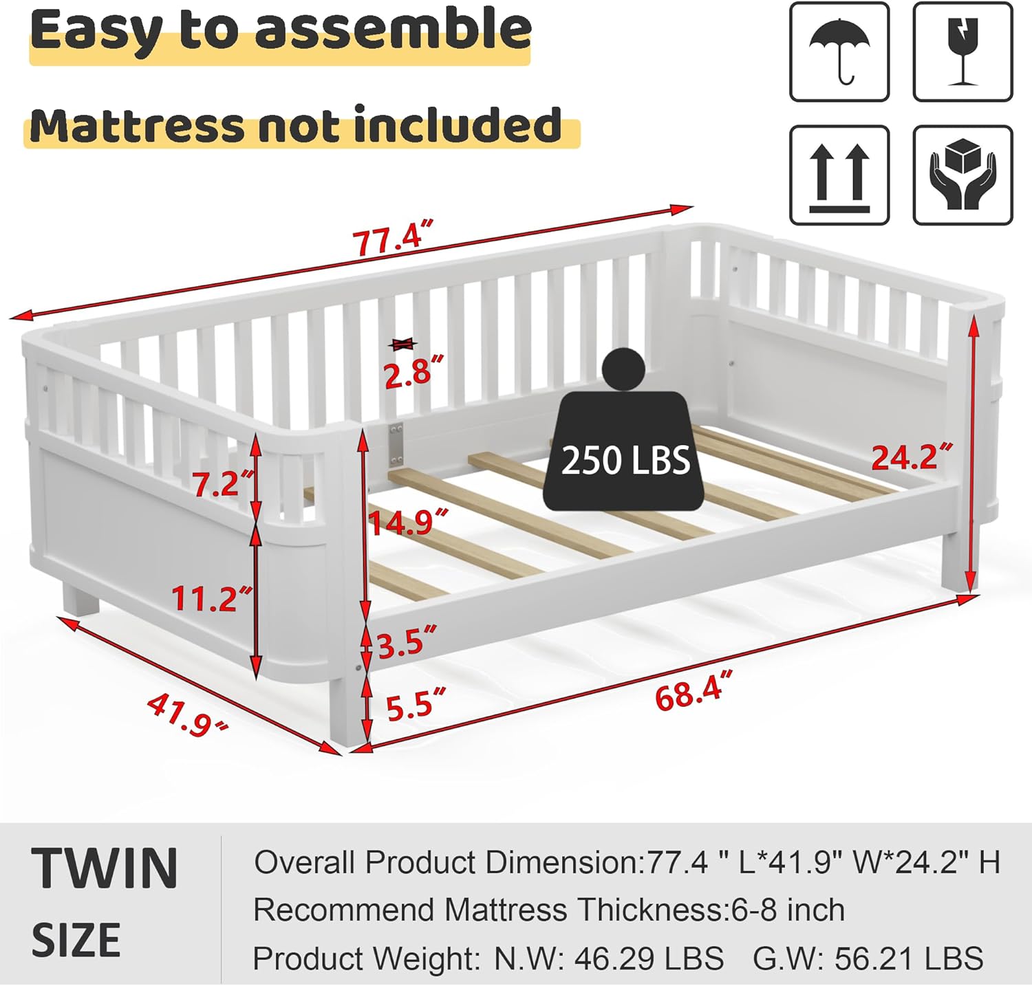 MoproBeti Twin Bed Dimensions and Weight Capacity