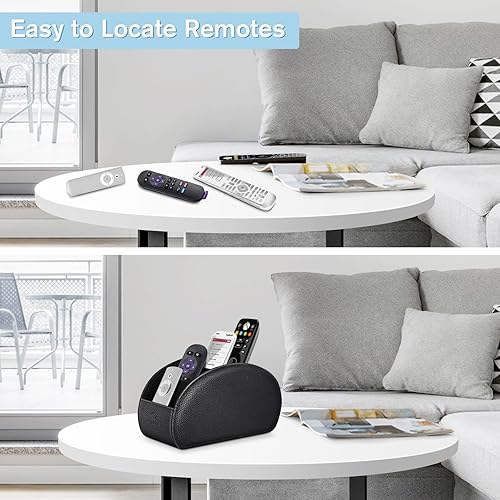 Vista 2 de Fintie - Soporte para control remoto, organizador de cuero vegetal para control remoto de televisor, organizador de escritorio, 5 compartimentos