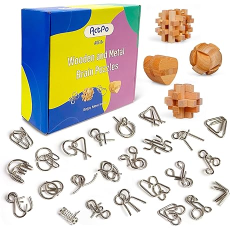 Brain Teaser Puzzles 28 Pcs: Mind Games for Adults and Kids