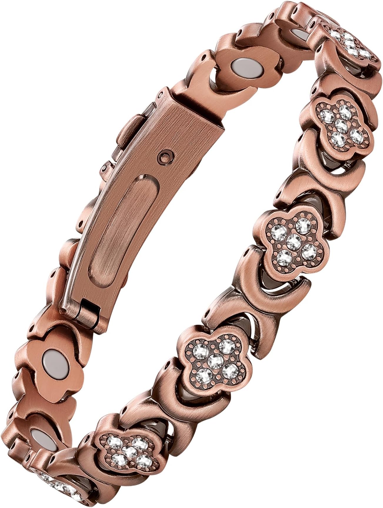 Jecanori 5X Strength Magnetic Copper Bracelet for Women Ellipse Magnets Pure Copper Magnetic Bracelet Premium Butterfly Clasp & Adjustable Length Four-Leaf Clover Health Bracelets