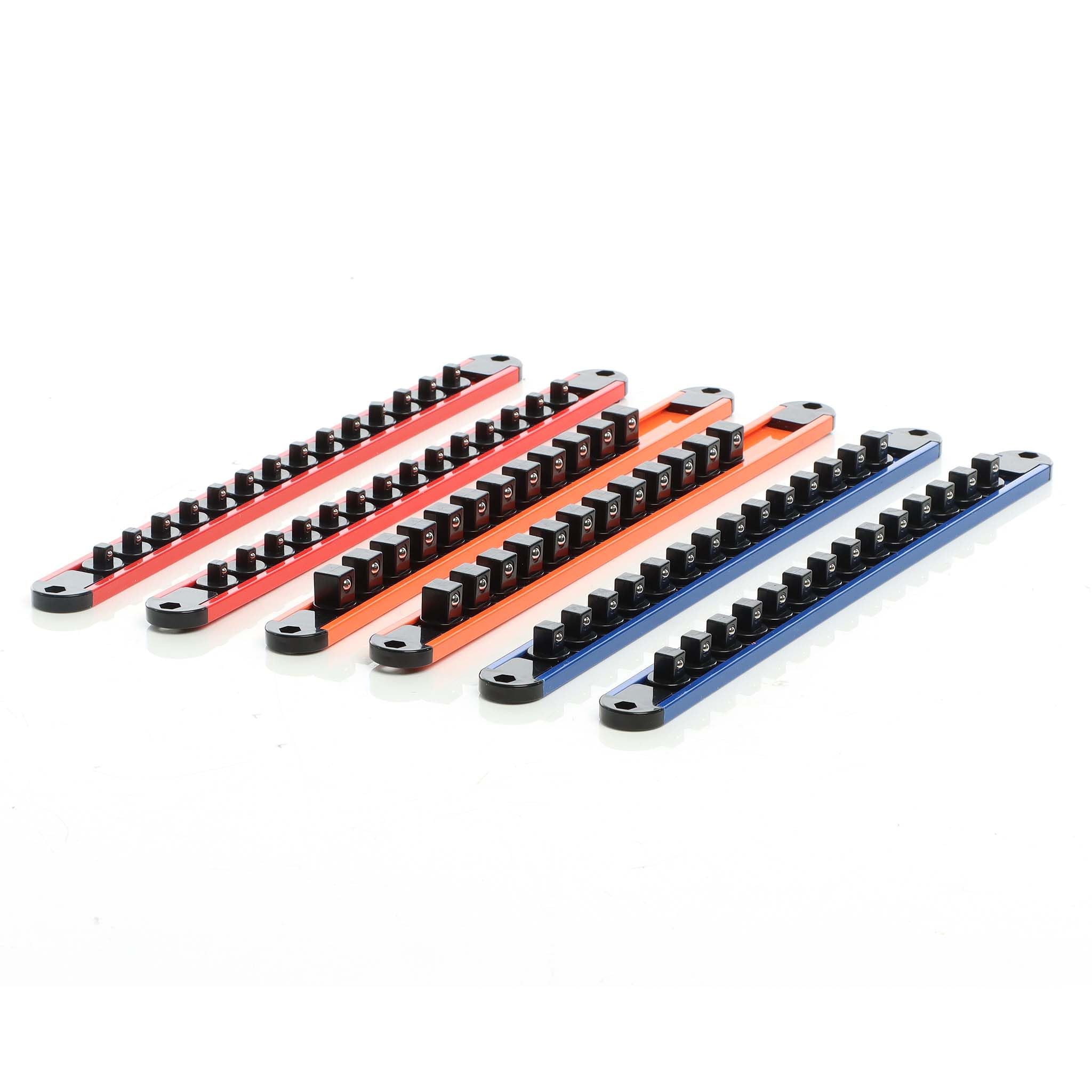 XPOtool 6x Rangement porte douille pour 80 pièces – 350 x 28 x 24 mm – orientable 360° – Rack support organisateur de douilles en ABS – Organsieur pour 1/2", 1/4" et 3/8" – Atelier, bricolage