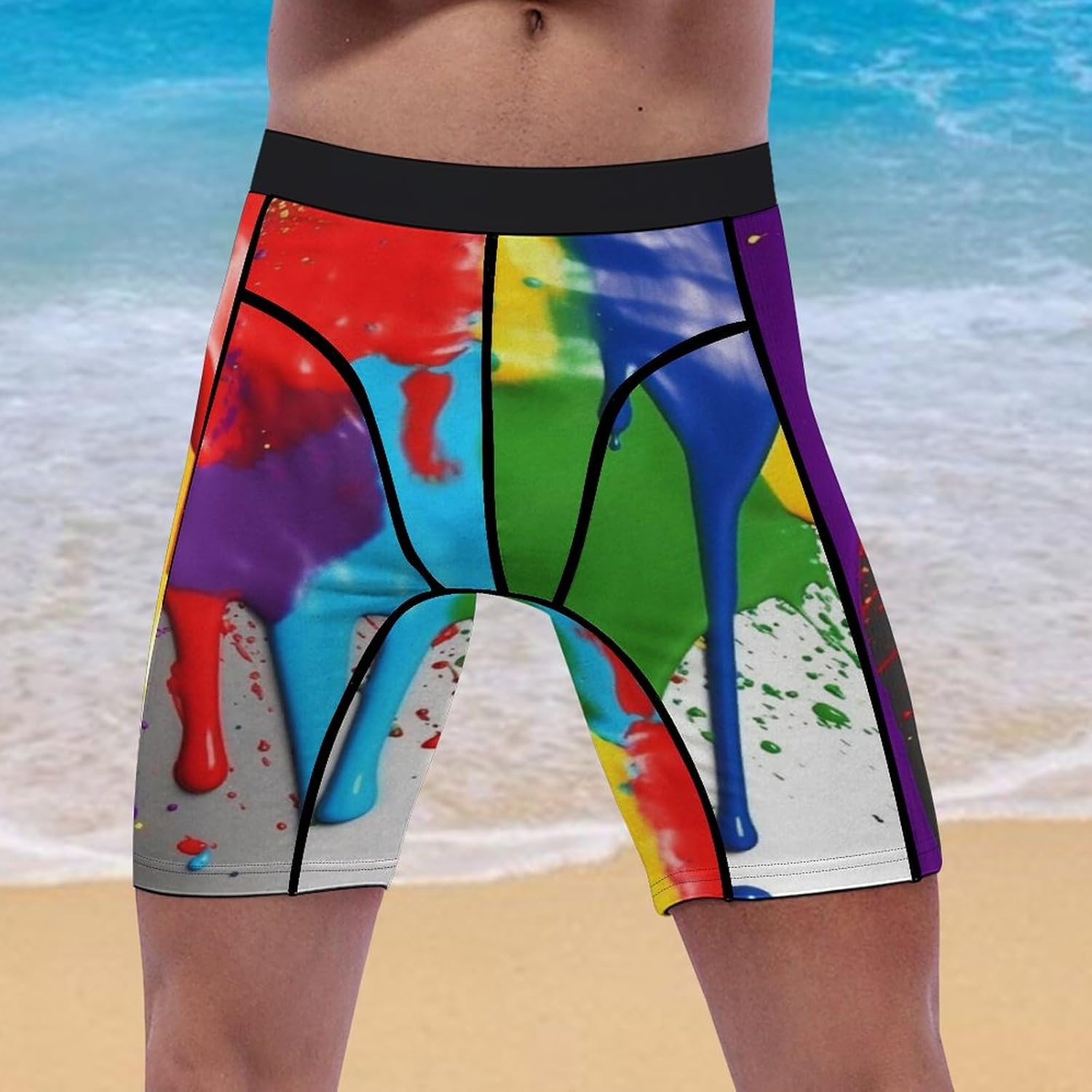 Paint Splatter Backdrop Compression Shorts Men Spandex Sport Shorts Workout Performance Baselayer Underwear
