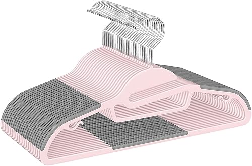 Vista 49 de BAGAIL Paquete de 50 perchas de plástico con diseño antideslizante, 0.2 pulgadas de grosor, gancho giratorio de 360°, organizador que ahorra espacio