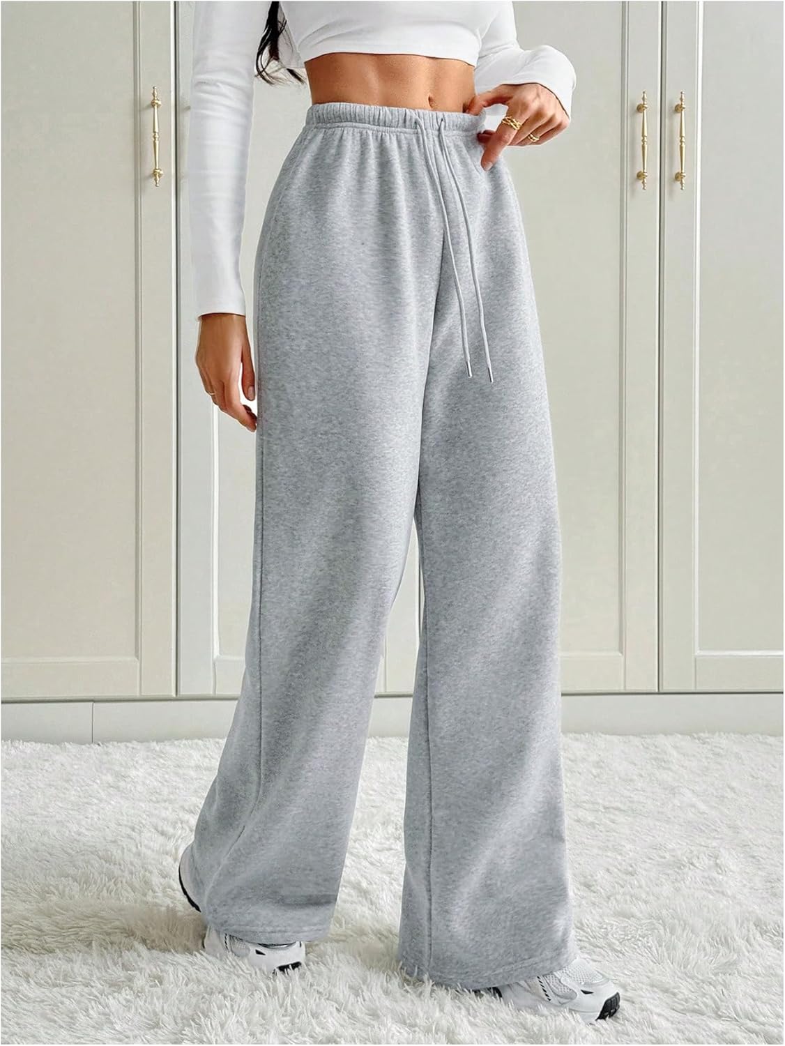 SweatyRocks Women's Drawstring Waist Track Pants Straight Leg Loose Baggy Sweatpants with Pockets - Image 2