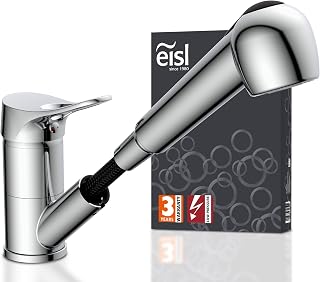 EISL NI183VECR-LP VERONA - Grifo de cocina extensible de baja presión con alcachofa extraíble, grifo de cocina con 2 tipos de chorro, grifo mezclador giratorio 90°, cromado