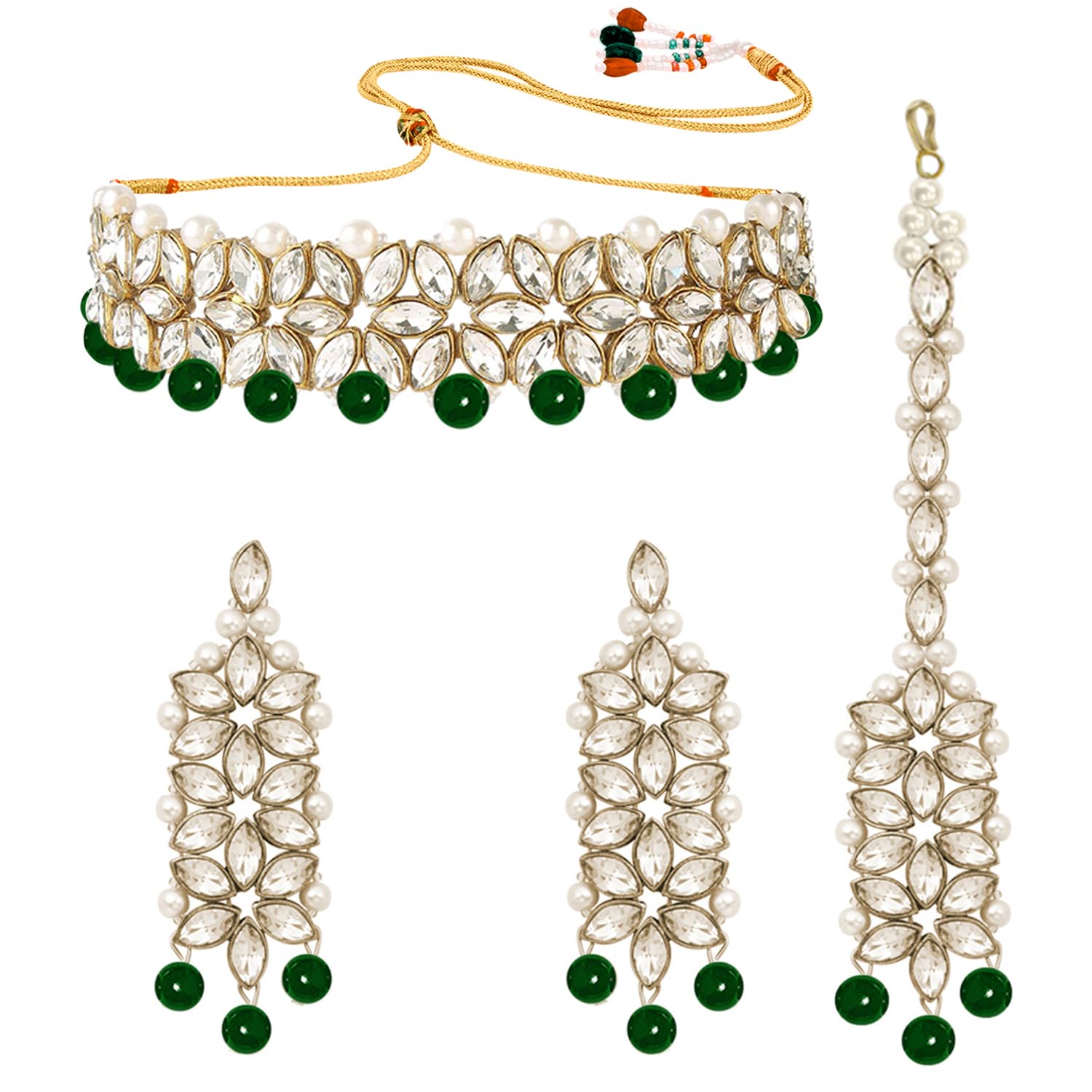 Peora Indian Traditional Gold Plated Kundan Green Faux Pearl Wedding Bridal Choker Necklace Jewellery Set with Earring Maang Tikka for Women Girls (B083BXG2ZW) Amazon Price History, Amazon Price Tracker