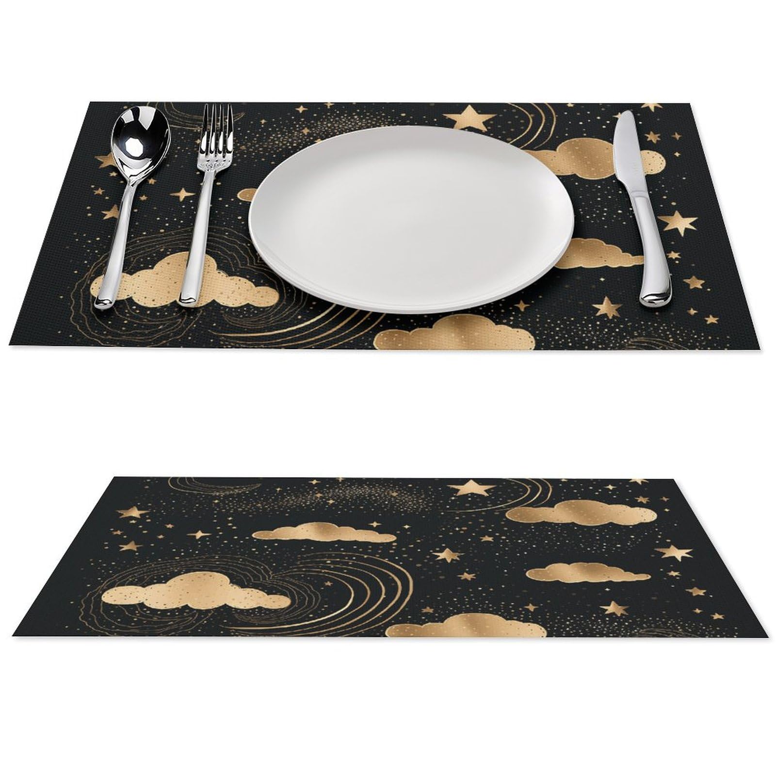Lot de 4 sets de table ronds d'étoiles dorées en PVC tissé chic de 45 cm