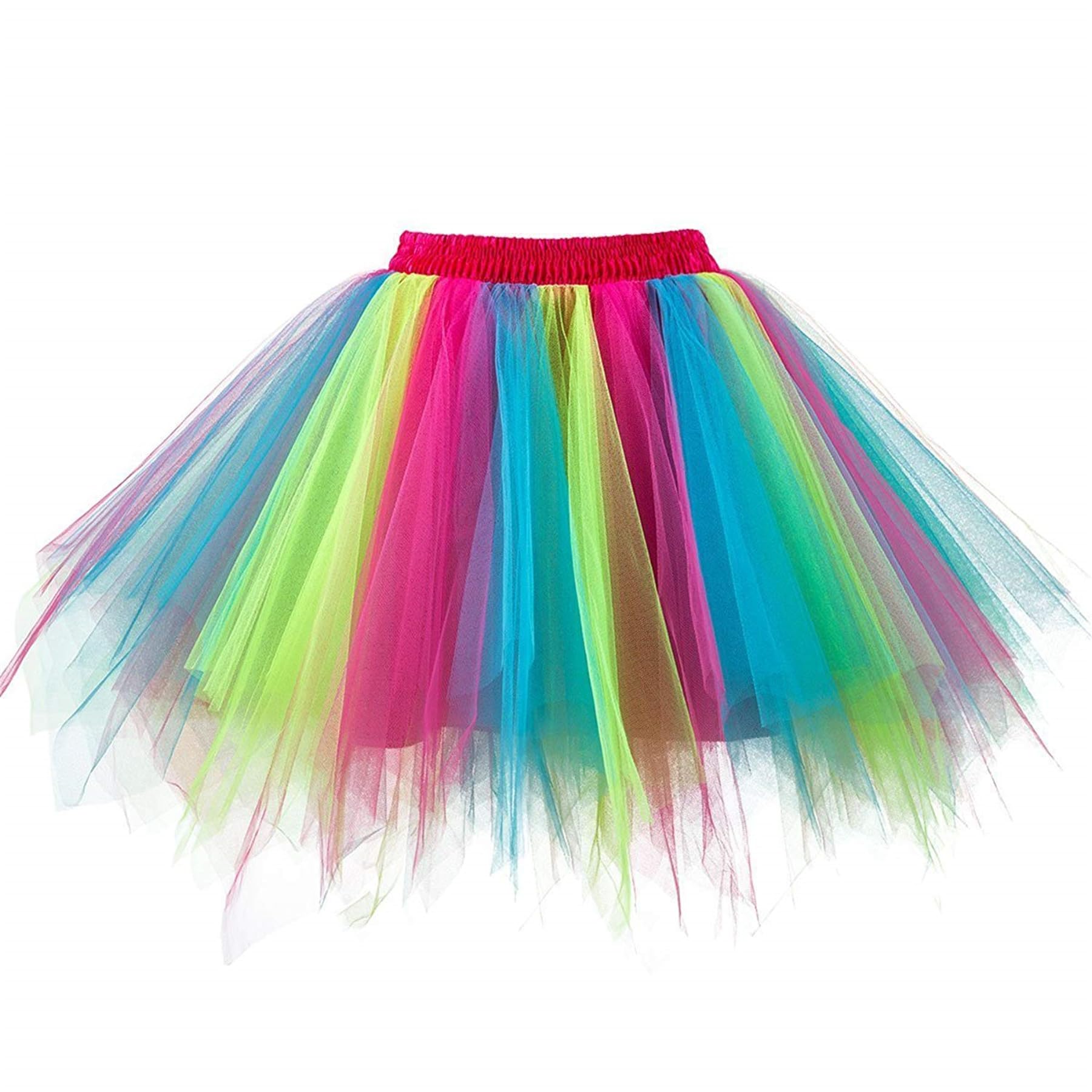Adult Women 80's Tutu Skirt Layered Tulle Petticoat Halloween Tutu, Rainbow3, S-L