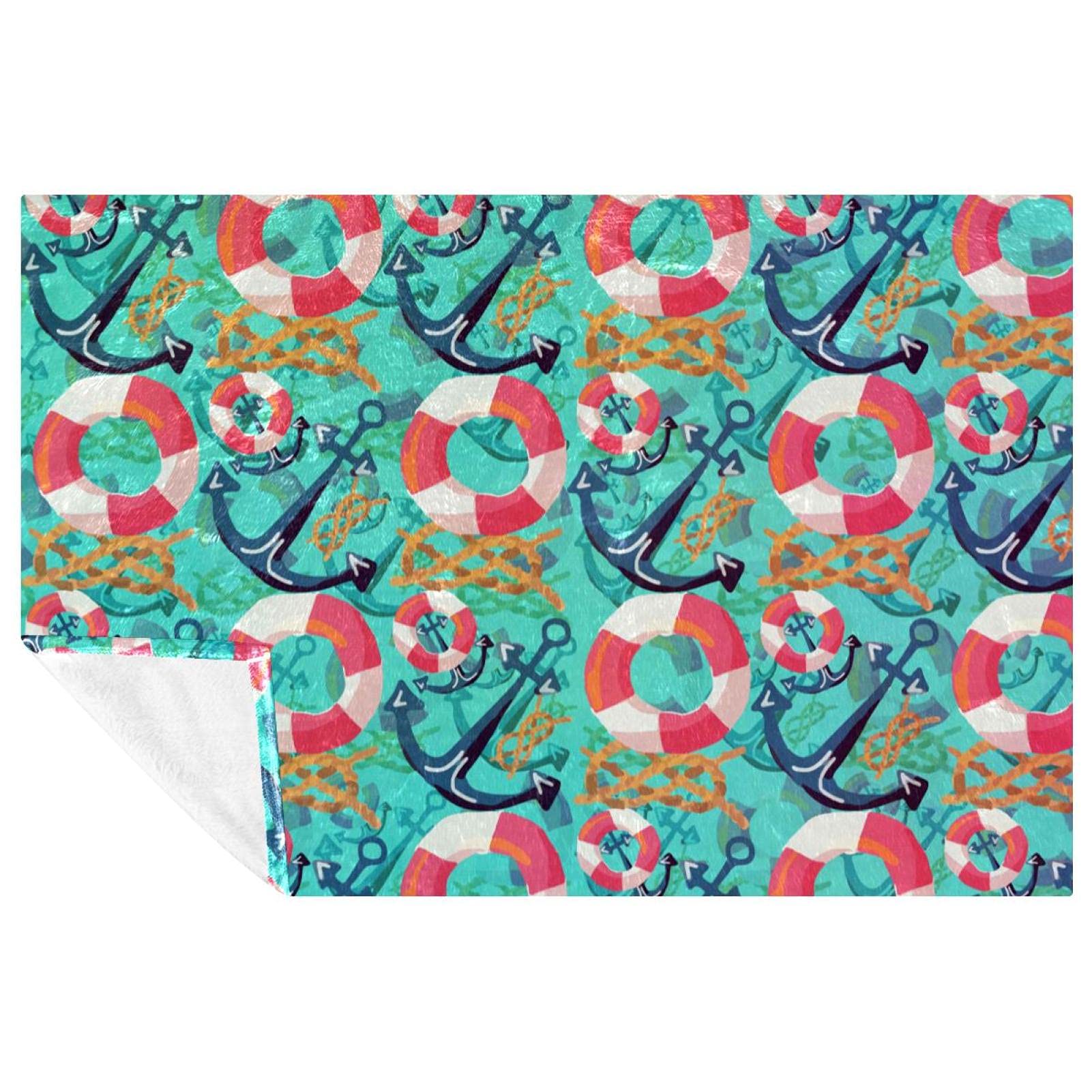 Couverture douce chaude motif ancres pour lit canapé camping